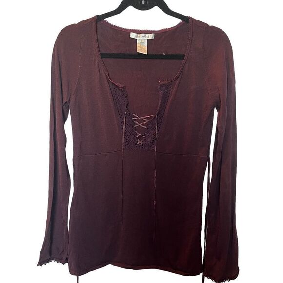 Nine West Women's Lace Up Blouse/Tunic  Burgundy Size Small, Long sleeve - Picture 1 of 9